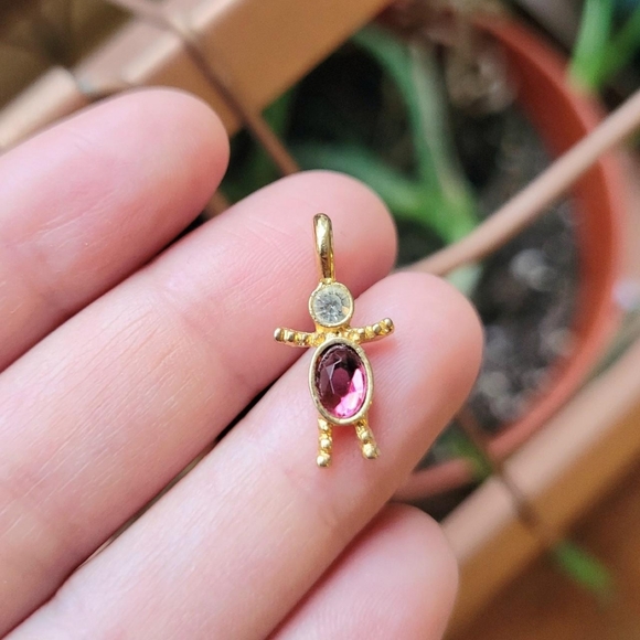 Vintage Pink Purple Birthstone Boy Crystal Charm Pendant - Picture 1 of 8